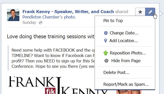 social media tips for chambers of commerce: Pin posts on your Facebook Timeline