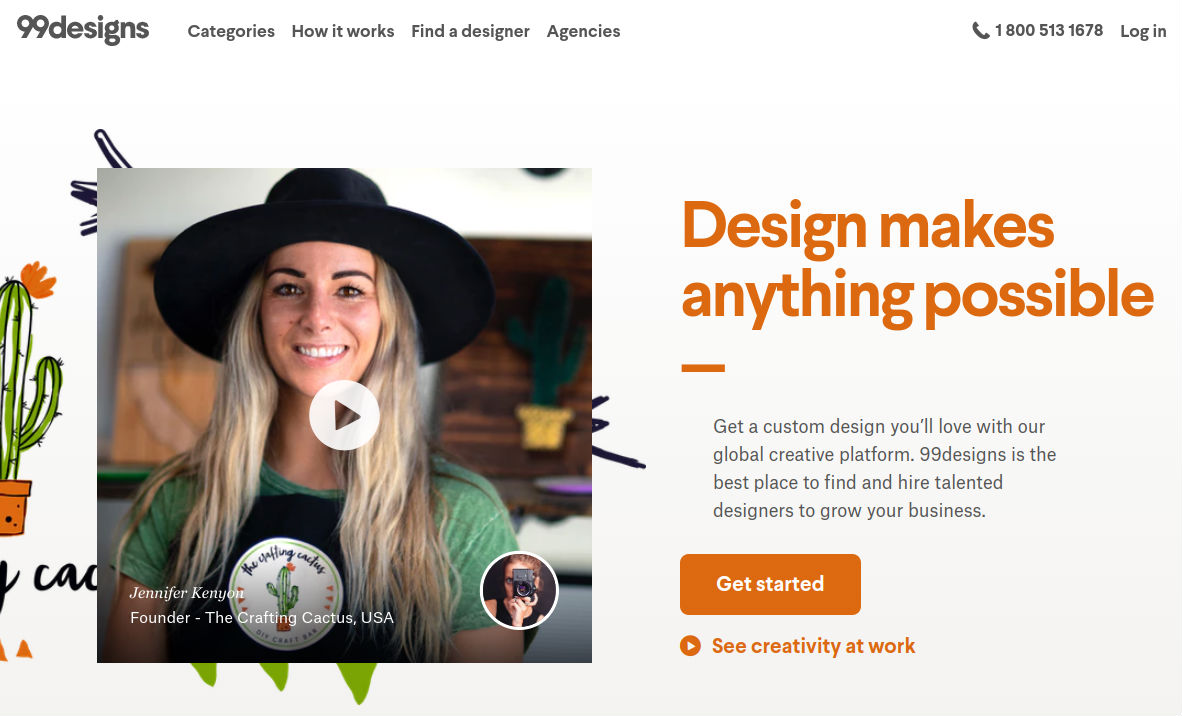 Screenshot of the 99designs.com home page.