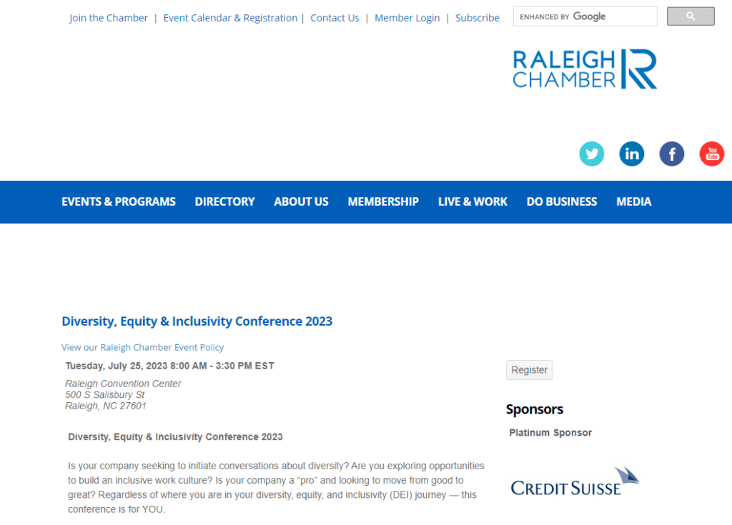 Screenshot from the Raleigh NC chamber of commerce DEI conference.