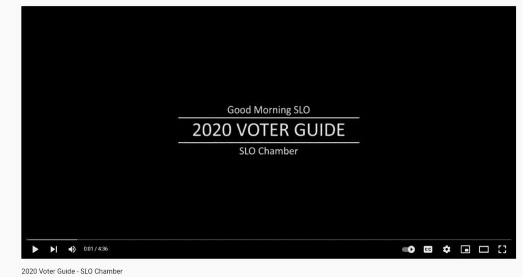 Screenshot of video business advocacy voters guide by the SLO Chamber.