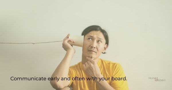 Image of man using phone made of a cup and string to illustrate importance of communicating with your chamber board.