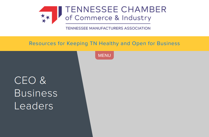 Screenshot from Tennessee Chamber website to show a source of chamber board resources.