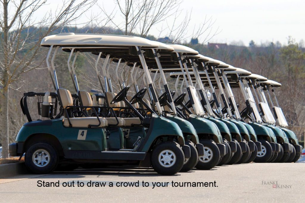 chamber fundraising golf tournament ideas for attracting more attendees: Image of golf carts waiting for golfers.