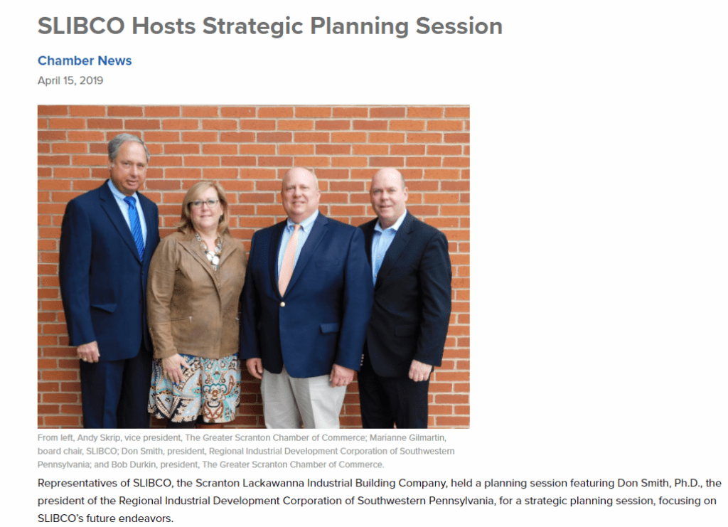 Screenshot of a news article on a strategic planning session with SLIBCO and local chamber in Scranton.