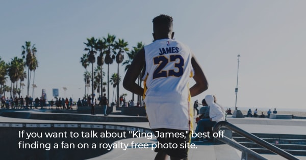 Image of young man wearing a Lebron James jersey to illustrate the copyright infringement dangers of using a photo of a celebrity.