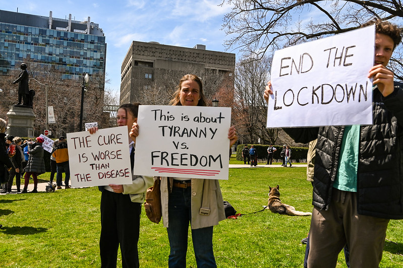 Image of Covid Protesters from Flickr by https://flickr.com/photos/mmmswan/