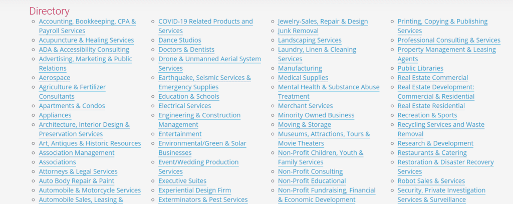 Screenshot of a chamber of commerce directory that might not be an example of a creative morale-booster.