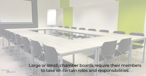 Effective chamber board members understand their roles whether on a large or small board. Image of a board room.