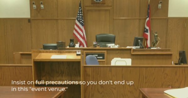 Image of a courtroom to make the point that you don't want to end up in court if your event venue does not follow precautions.