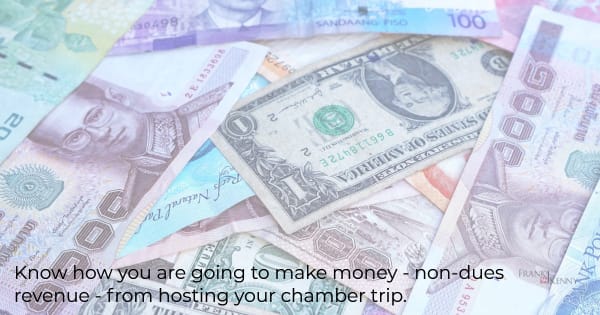 Image of foreign currency - making money from hosting chamber trips.