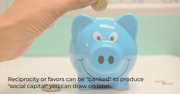 Law of reciprocity and social capital as demonstrated by a little piggy bank.
