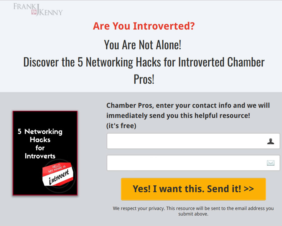 Screenshot from Frank J Kenny's popular chamber of commerce resource "Networking Hacks for Introverted Chamber Pros!"