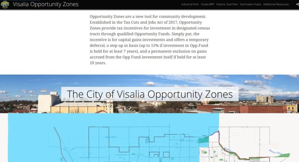 Screenshot of the Visalia Opportunity Zones website