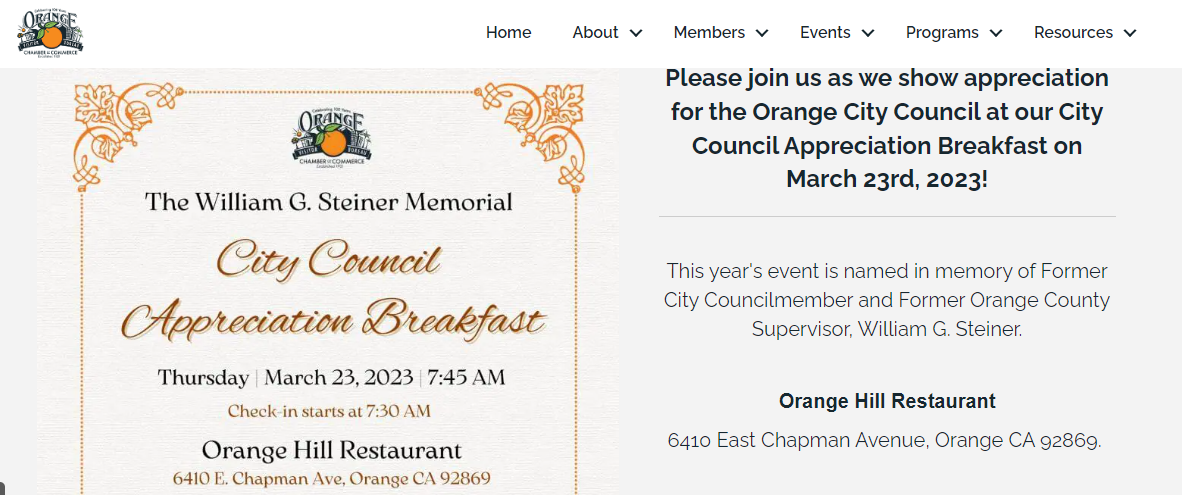 Example of a chamber event with city council members, from the Orange Chamber in California.