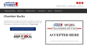 Screenshot from North 65 Chamber Bucks Program