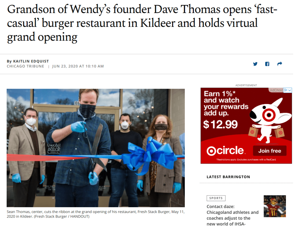 Screenshot of a story about a virtual grand opening ceremony and ribbon-cutting.