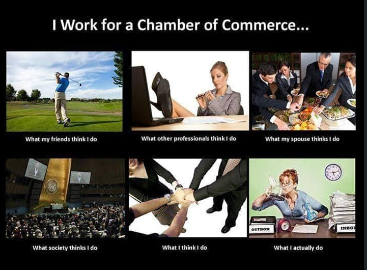 Classic "what I do vs what people think I do" meme for chamber of commerce.