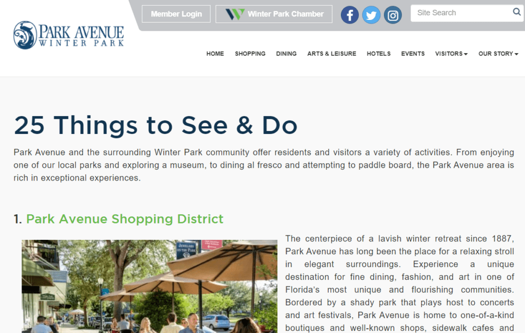 Screenshot from the Winter Park Chamber of Commerce in Florida.
