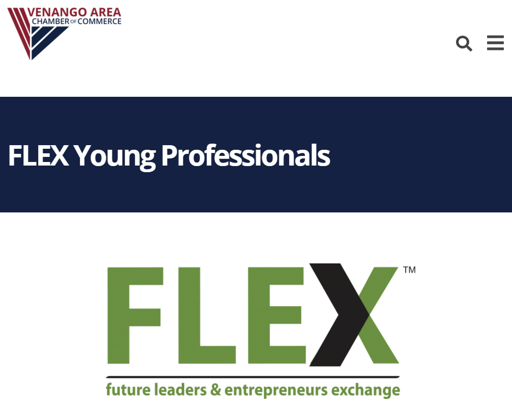 Screenshot of the Venango Chamber of Commerce Young Professionals Group called FLEX.